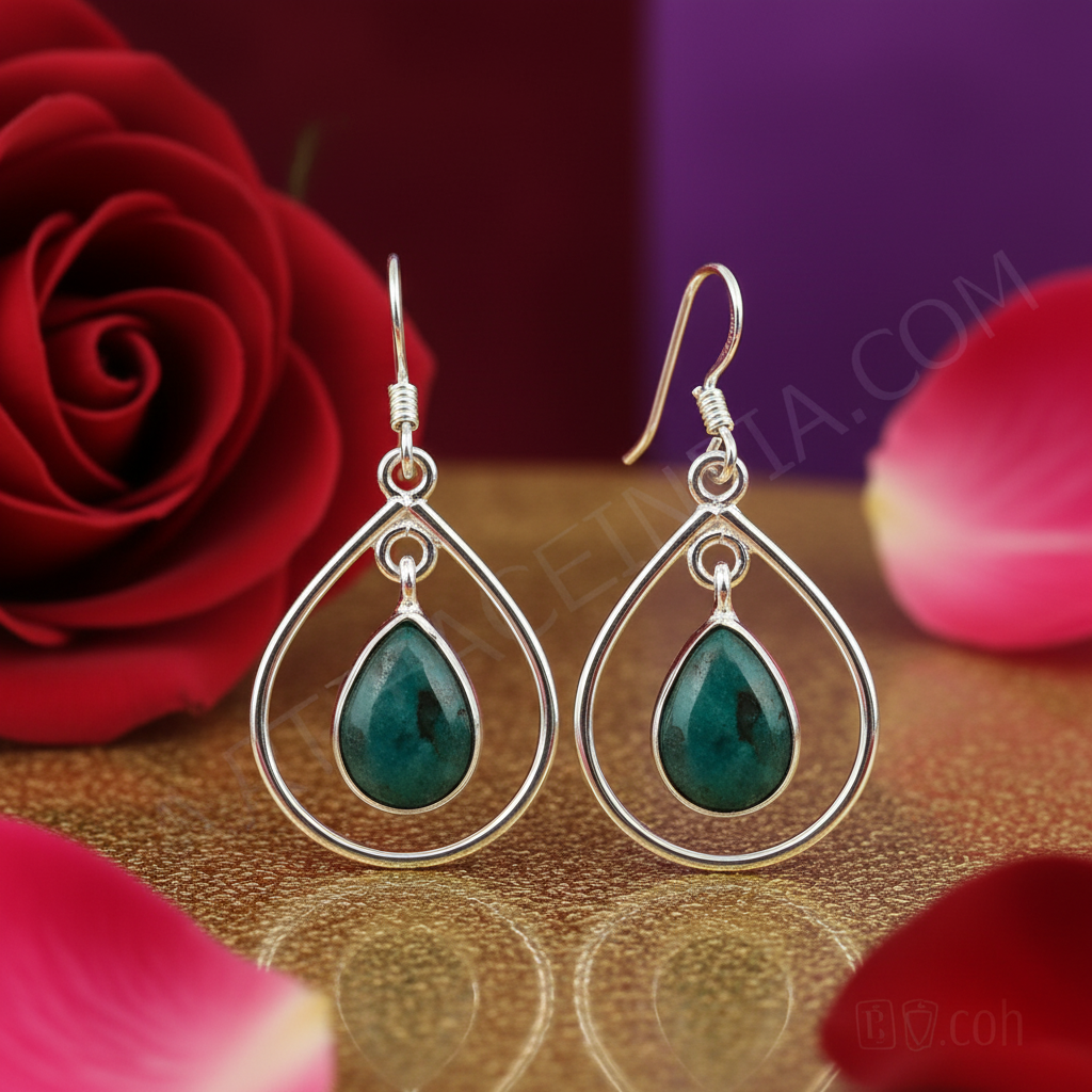 925纯银祖母绿水滴耳环，女士款 | 日常佩戴