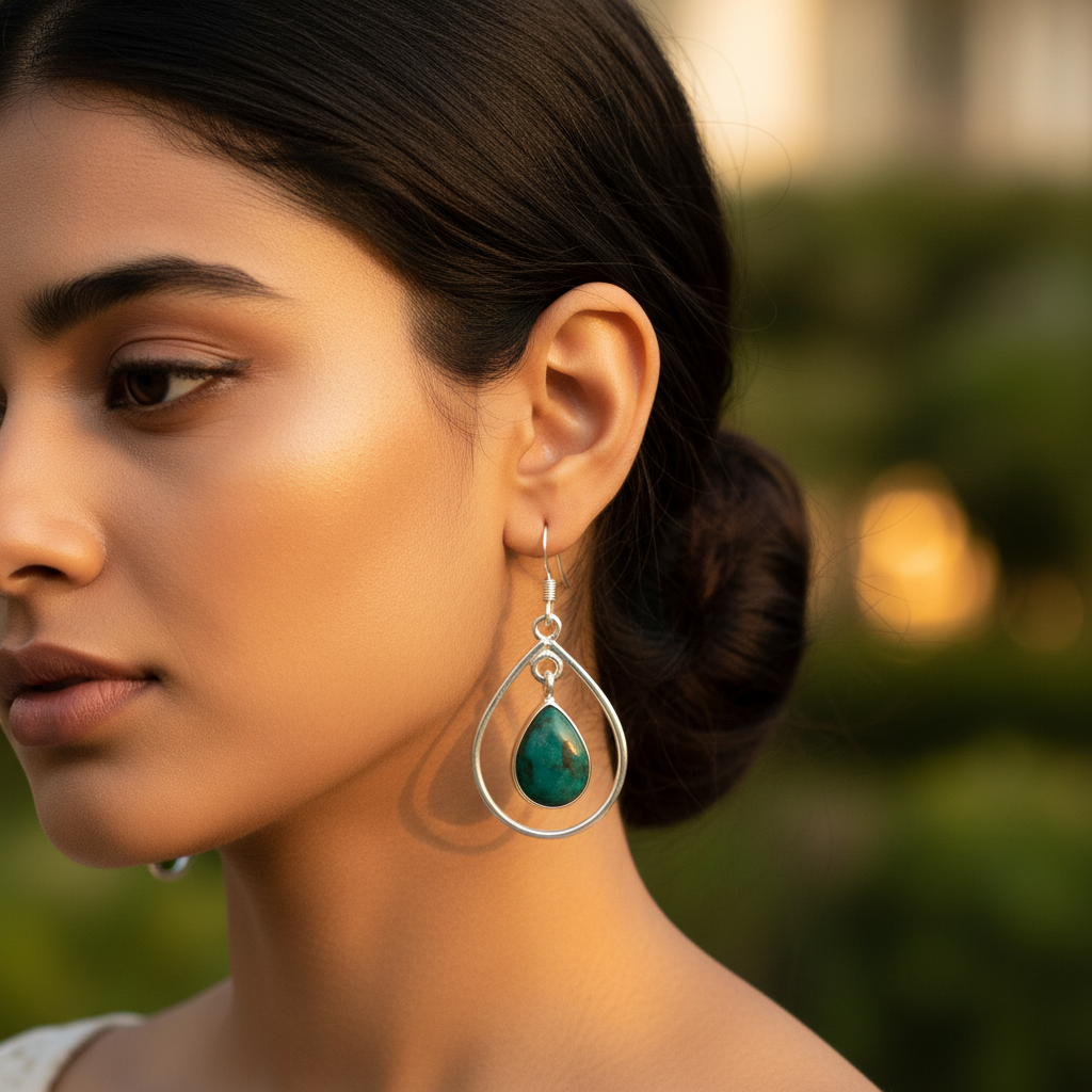 925 Silver Emerald Teardrop Earrings for Women | Daily Wear