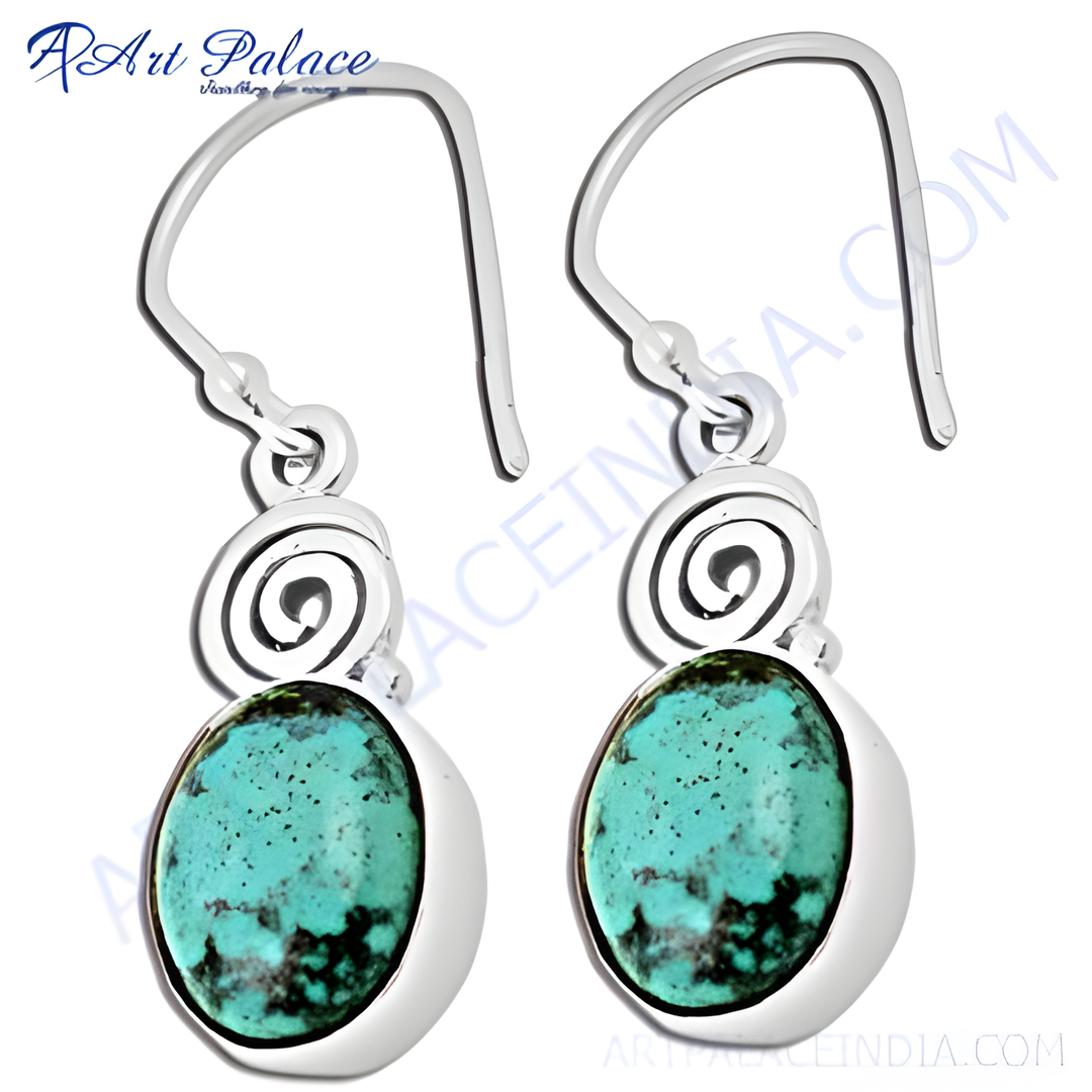 925 sterling silver turquoise dangle earrings with oval turquoise gemstones, perfect for any occasion.