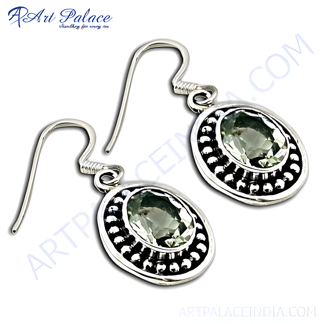 925 sterling silver dangle earrings with oval-cut green amethyst gemstones