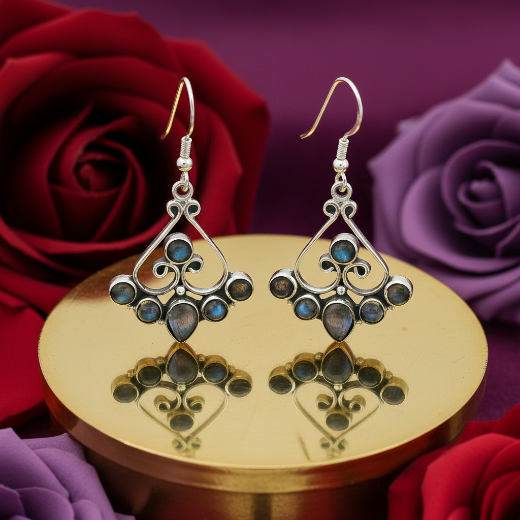 925 silver labradorite earrings | fan shape | women's jewelry