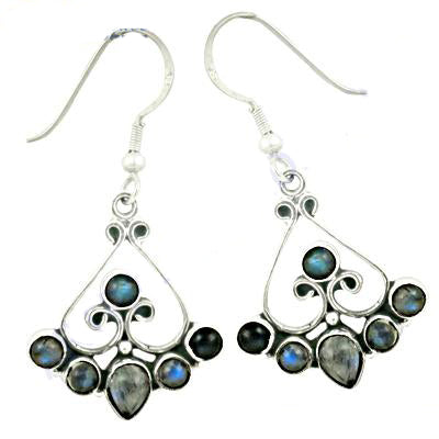 925 Silver Labradorite Earrings | Fan Shape | Women's Jewelry