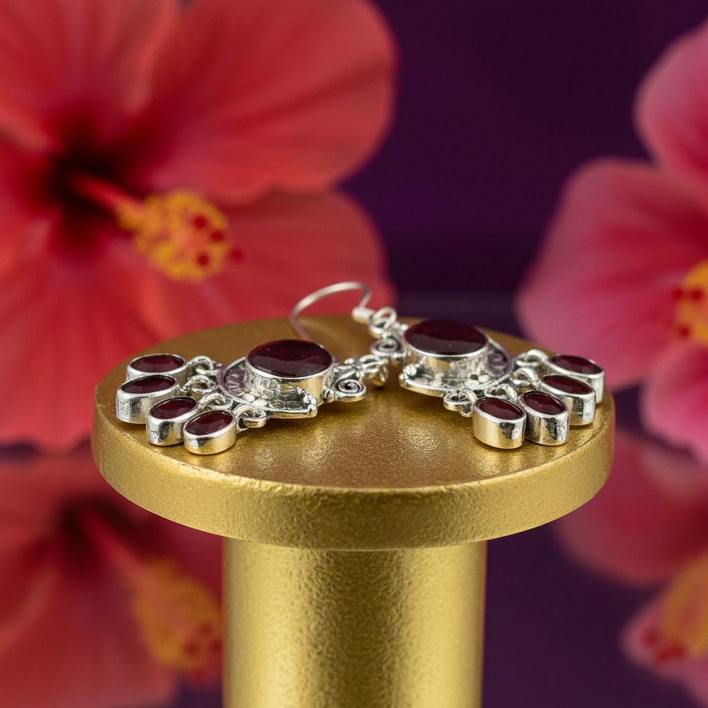 925 Silver Ruby Dangle Earrings for Women | Gemstone Jewelry