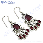 Load image into Gallery viewer, 925 sterling silver dangle earrings with oval ruby gemstones and cascading drops
