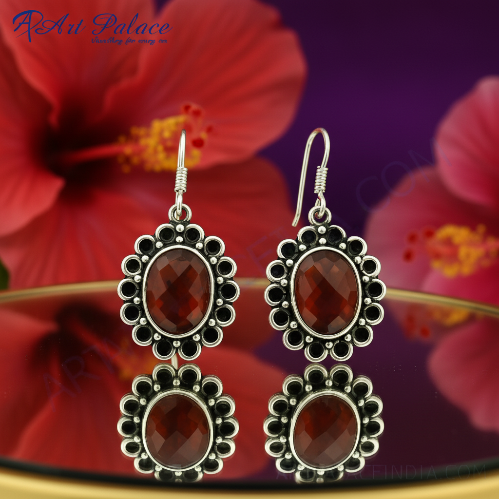 925纯银红玉髓水滴耳环（女士款）| 宝石首饰