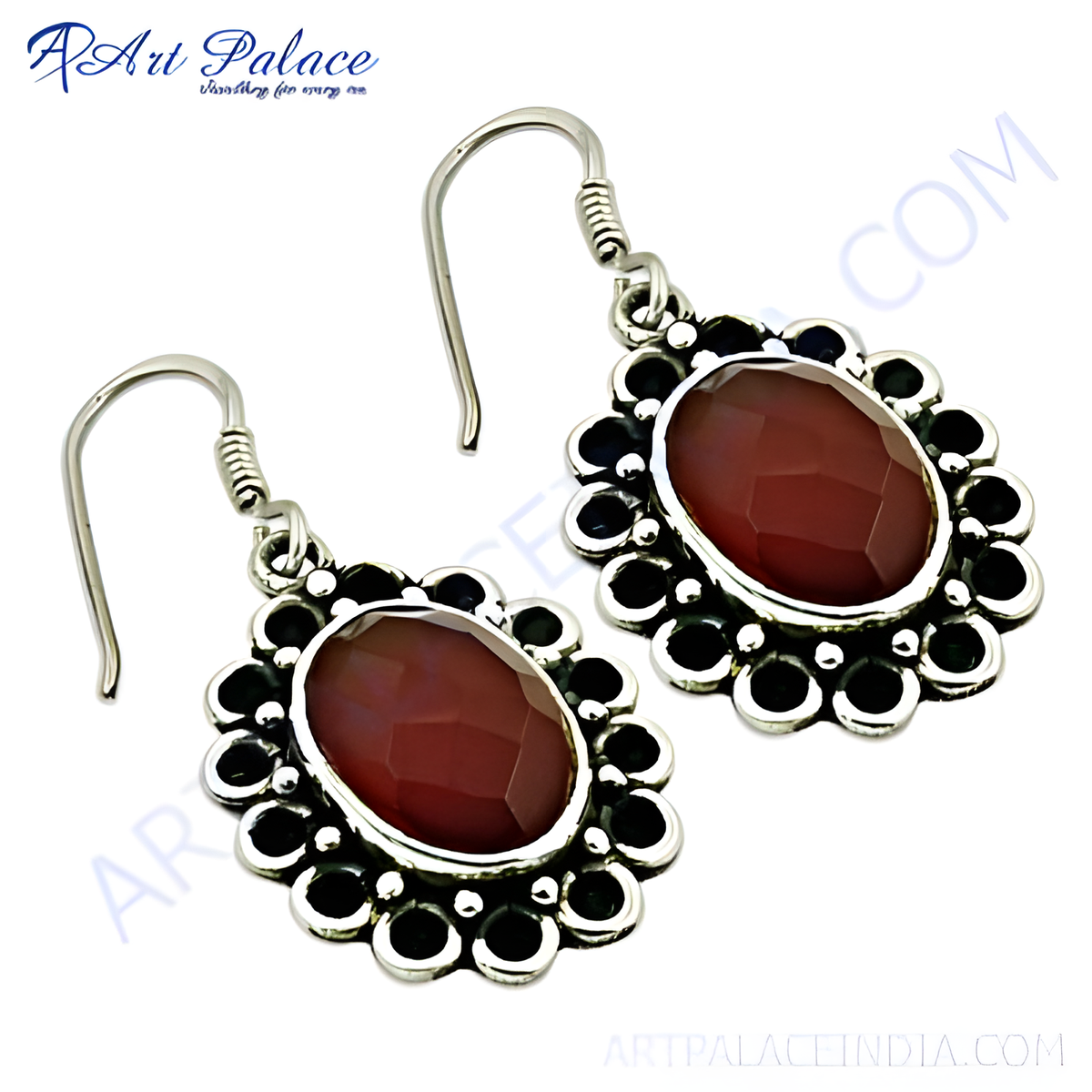 925 sterling silver drop earrings featuring oval cut carnelian gemstones