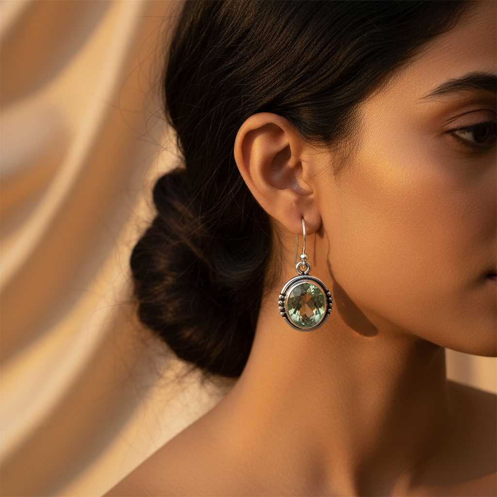 925 Silver Green Amethyst Drop Earrings for Women | Gift