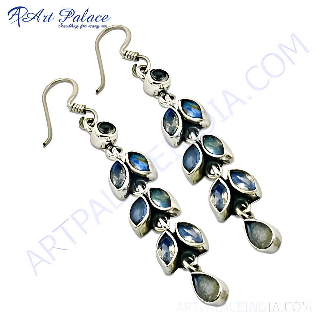 925 sterling silver dangle earrings with blue gemstones. A stunning cascade design perfect for any occasion.