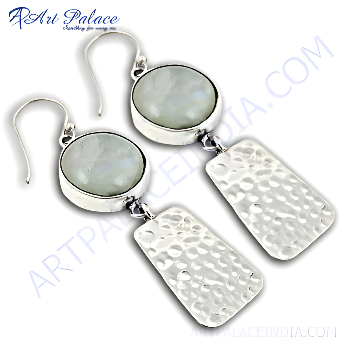925 sterling silver drop earrings with moonstone gemstones, featuring a silver hook