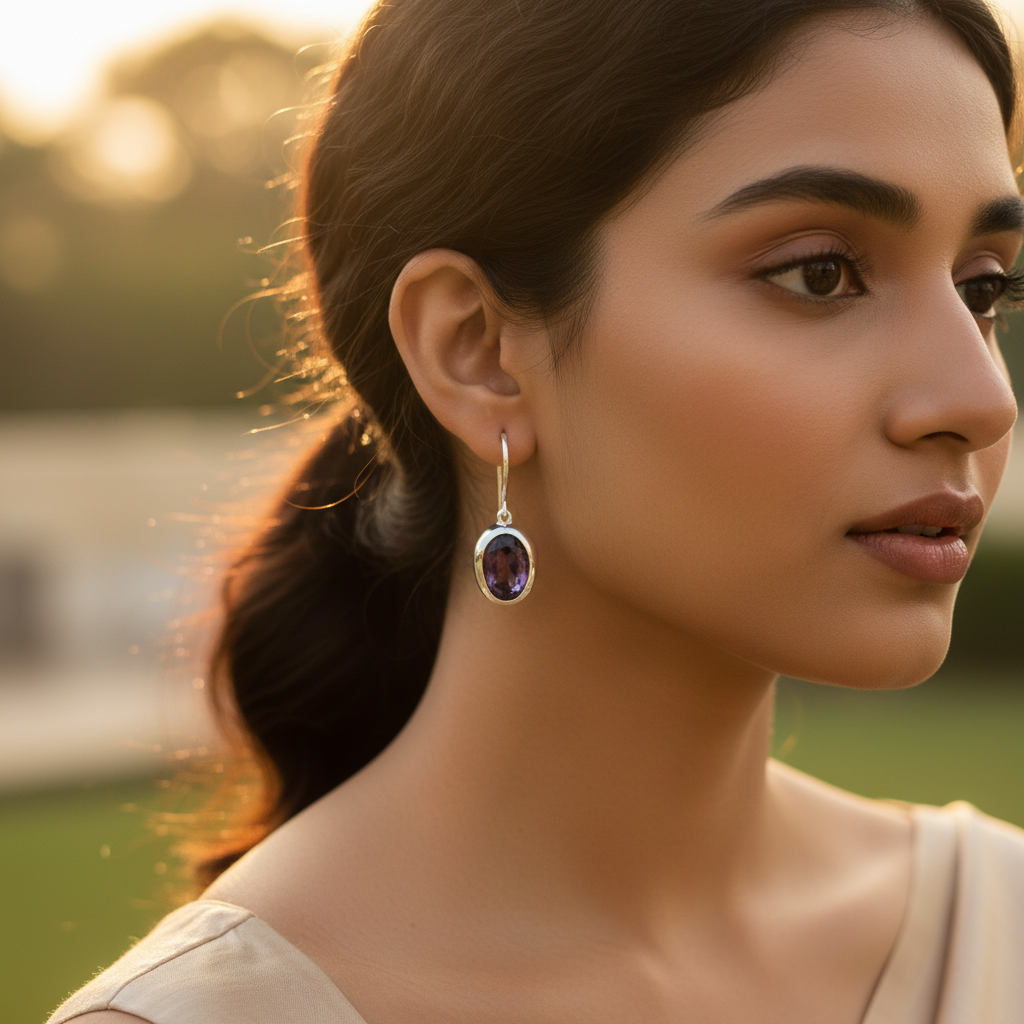 925 Silver Amethyst Drop Earrings for Women | Gemstone Jewelry