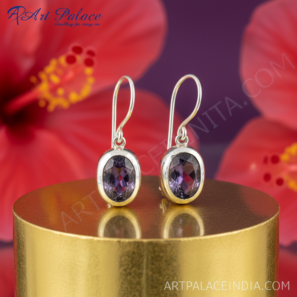 925 Silver Amethyst Drop Earrings for Women | Gemstone Jewelry