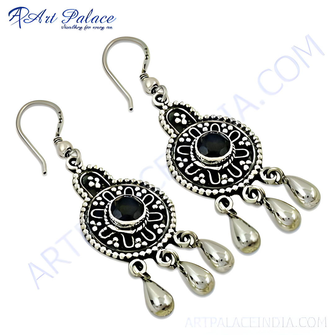 925 sterling silver dangle earrings with black onyx gemstones, perfect for women's jewelry gifting