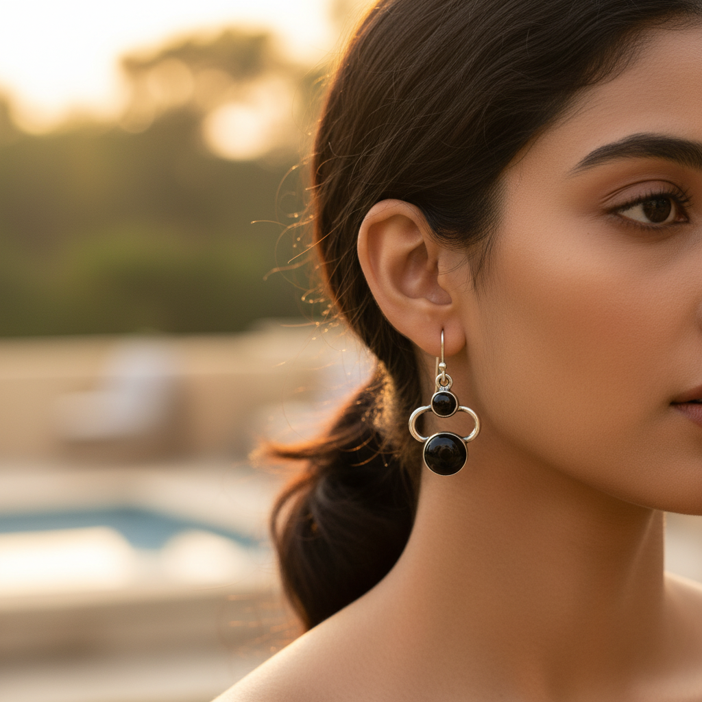 925 Silver Black Onyx Earrings for Women | Daily Wear