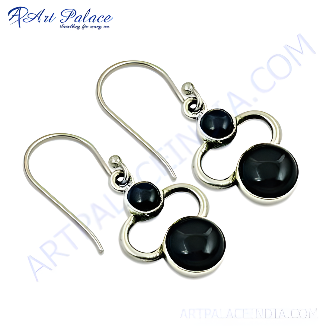 925 sterling silver dangle earrings with two black onyx gemstones for women