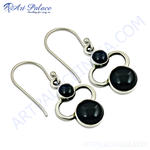 Load image into Gallery viewer, 925 sterling silver dangle earrings with two black onyx gemstones for women
