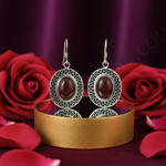 将图像加载到图库查看器中， 925纯银椭圆形棕色宝石水滴耳环 | 女士珠宝
