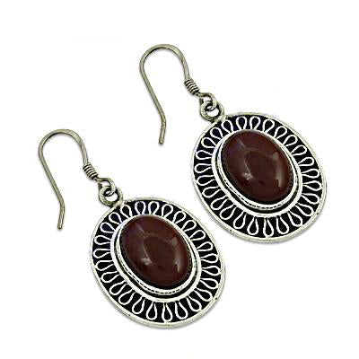 925 Silver Oval Brown Stone Drop Earrings | Women's Jewelry
