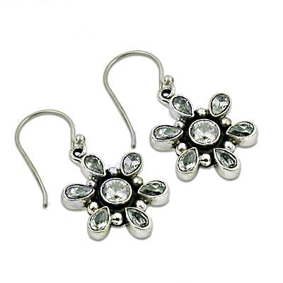 925 Silver Flower Earrings with White Gemstones | For Women