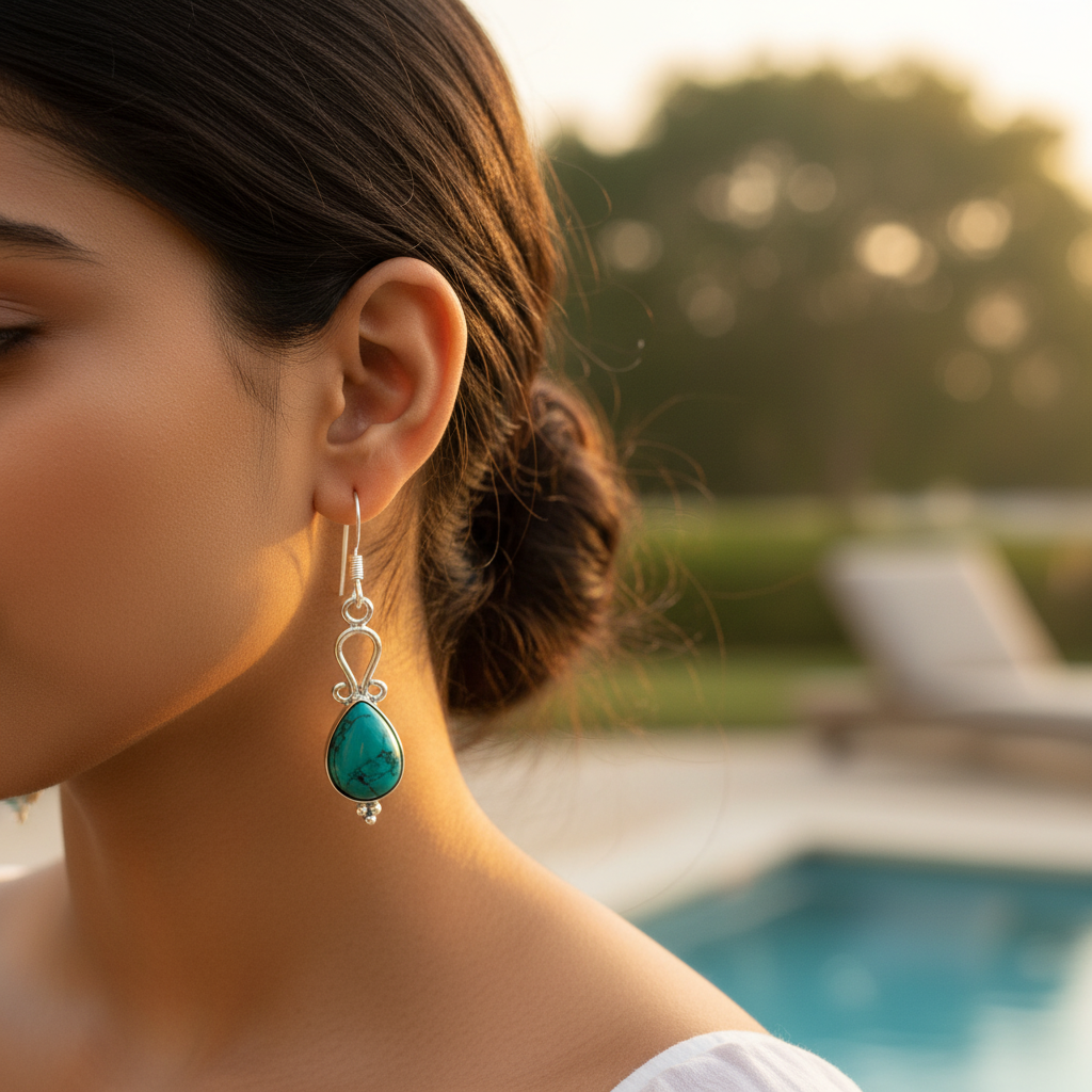 925 Silver Turquoise Teardrop Earrings for Women | Gift Jewelry