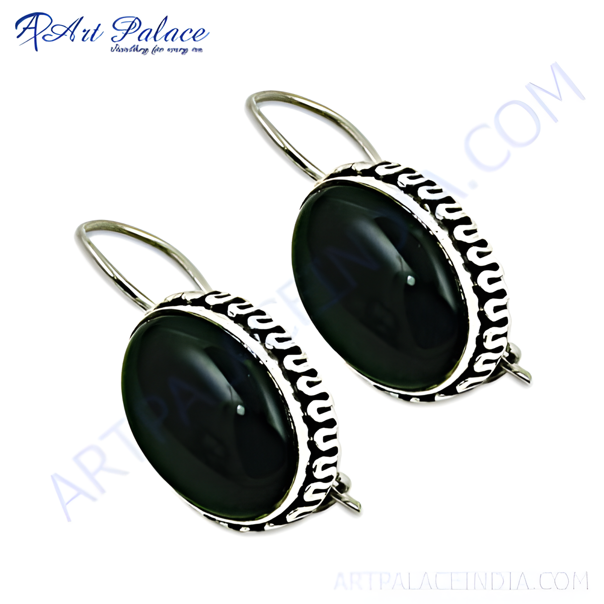 925 sterling silver drop earrings with oval shaped black onyx gemstones, perfect for everyday wear