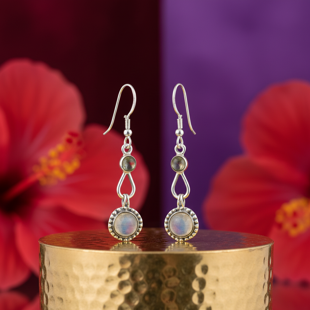 Pendientes de piedra lunar en plata de ley 925 para mujer | Regalo