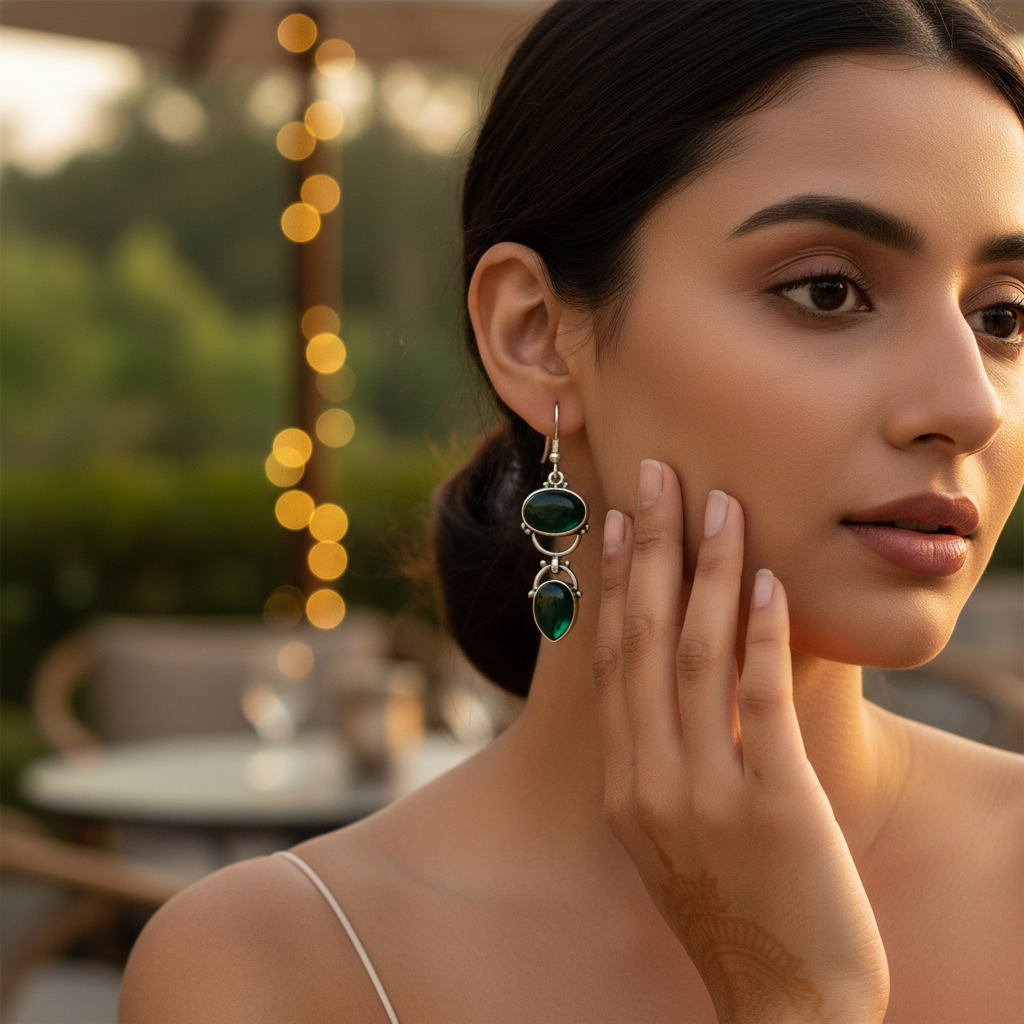 925 Silver Green Onyx Drop Earrings for Women | Gift Jewelry