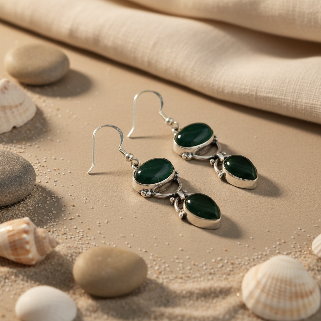 925 Silver Green Onyx Drop Earrings for Women | Gift Jewelry