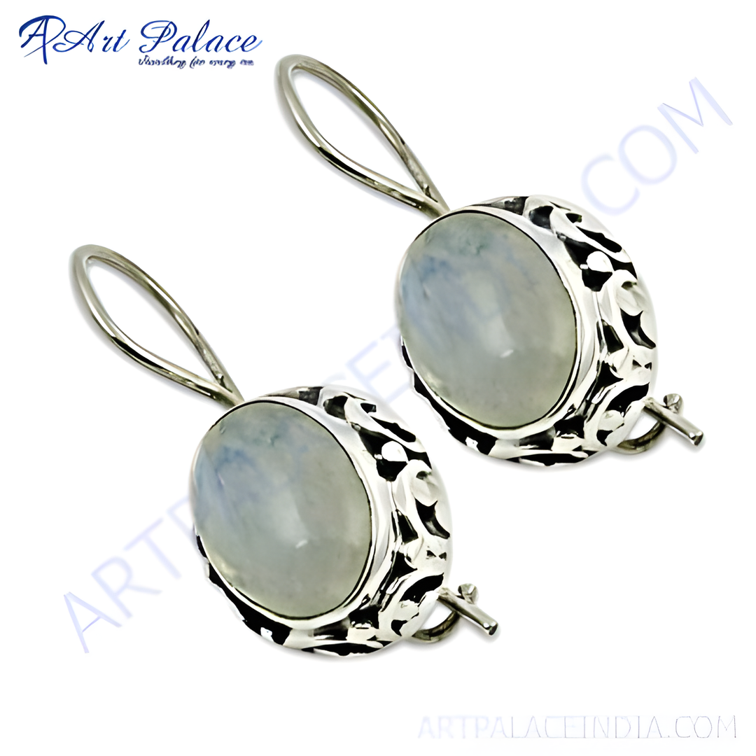 925 sterling silver dangle earrings with oval moonstone gemstone