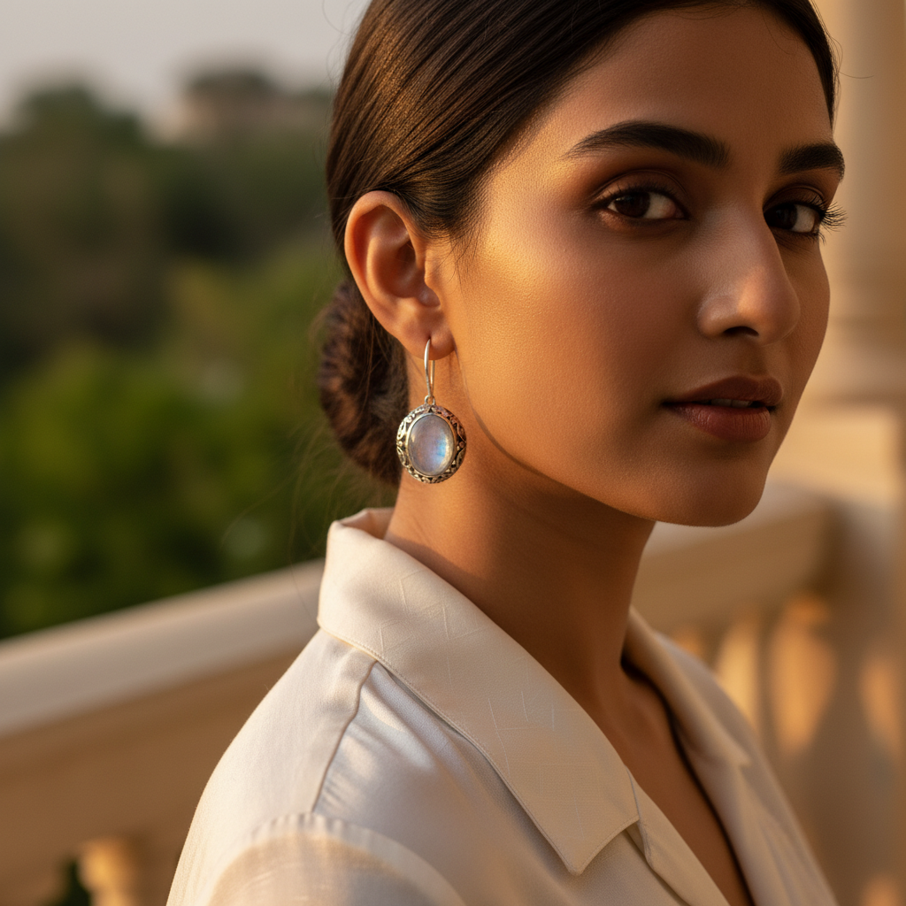 925 Silver Moonstone Earrings | Oval Stone Dangle Earrings