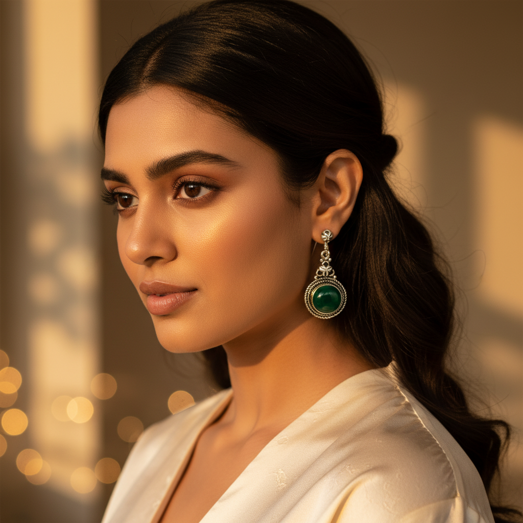 925 silver green onyx drop earrings for women | gift