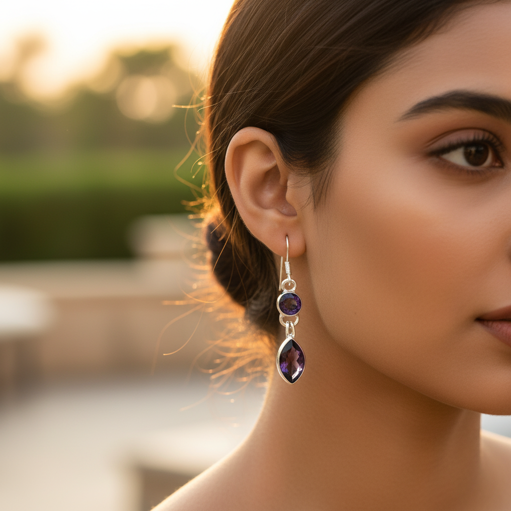 925 Silver Amethyst Drop Earrings | Women's Jewelry Gift