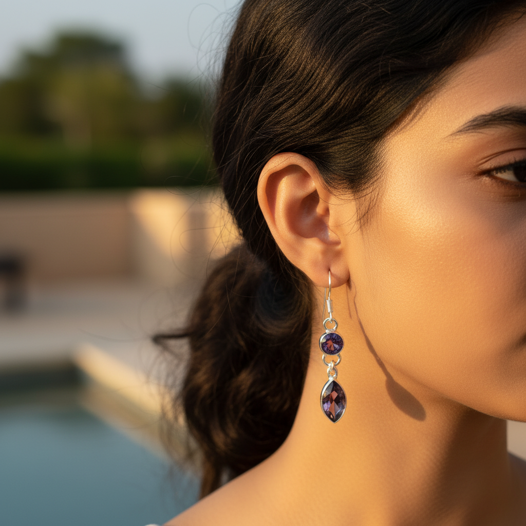 925 Silver Amethyst Drop Earrings | Women's Jewelry Gift