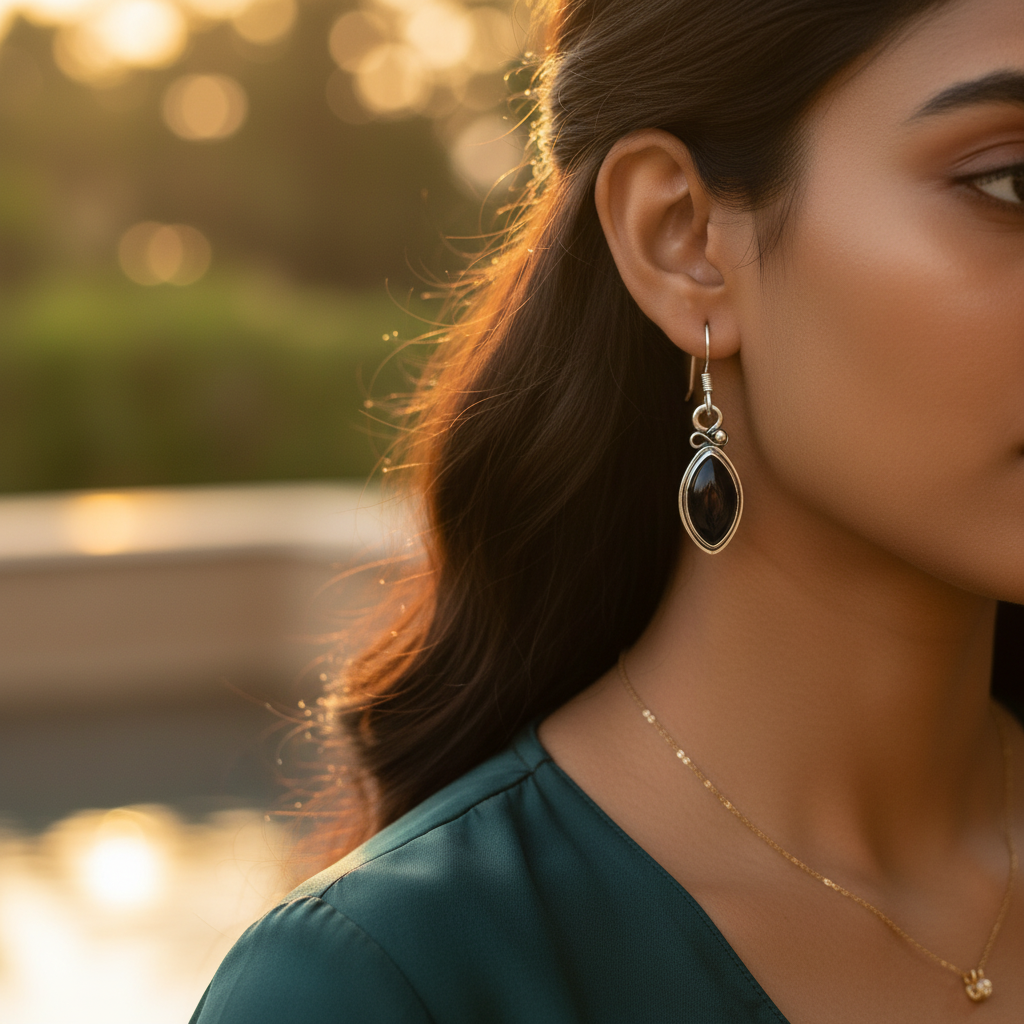 925 Silver Onyx Earrings for Women | Black Gemstone Jewelry