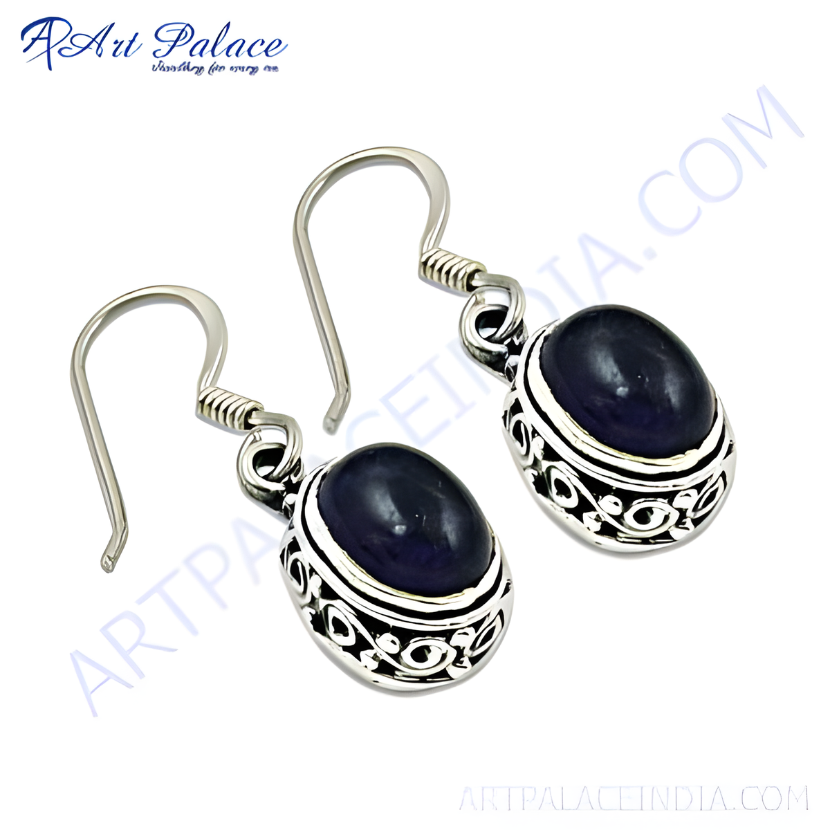 925 sterling silver drop earrings with a blue oval gemstone