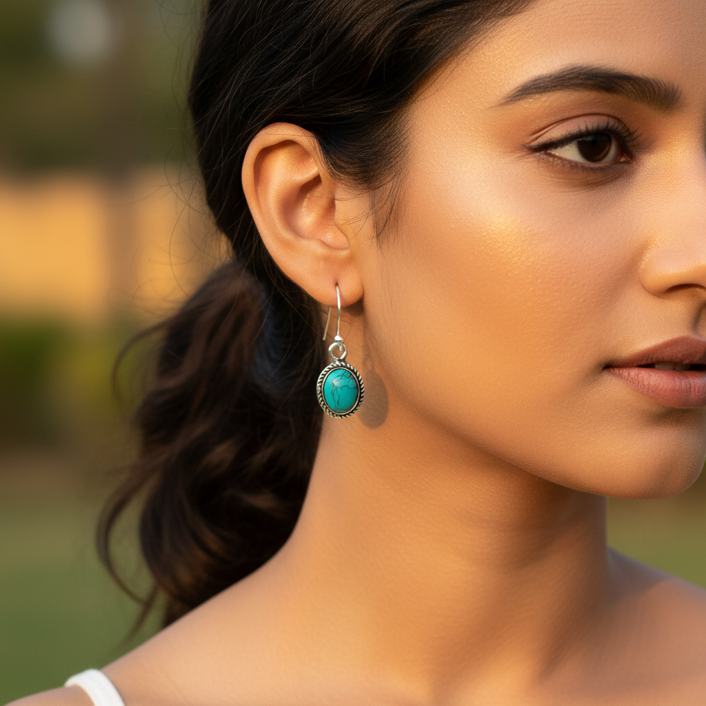 925 Silver Turquoise Stone Earrings for Women | Dangle Earrings