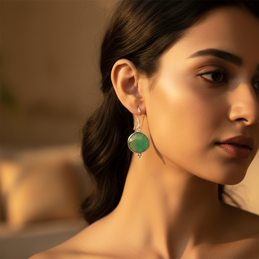 925 silver green gemstone earrings for women | dangle earrings