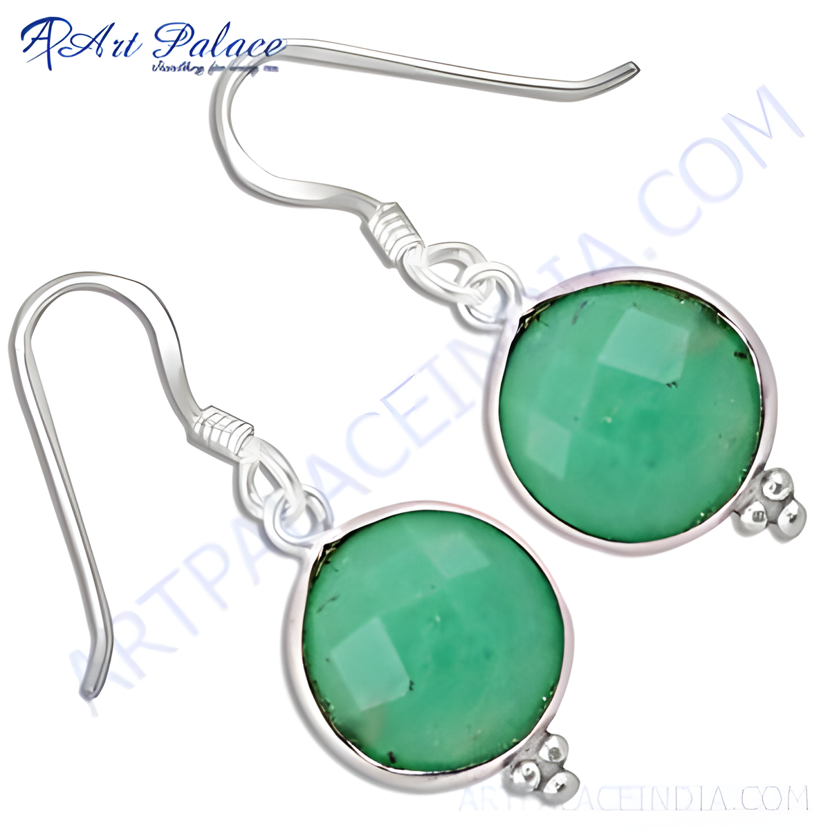 925 sterling silver dangle earrings with round green gemstone, sparkling earrings for women