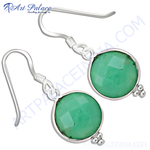 Load image into Gallery viewer, 925 sterling silver dangle earrings with round green gemstone, sparkling earrings for women.
