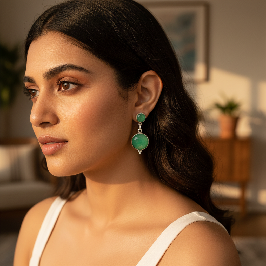 925 Silver Green Gemstone Earrings for Women | Dangle Earrings