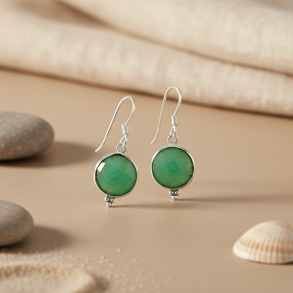 925 Silver Green Gemstone Earrings for Women | Dangle Earrings