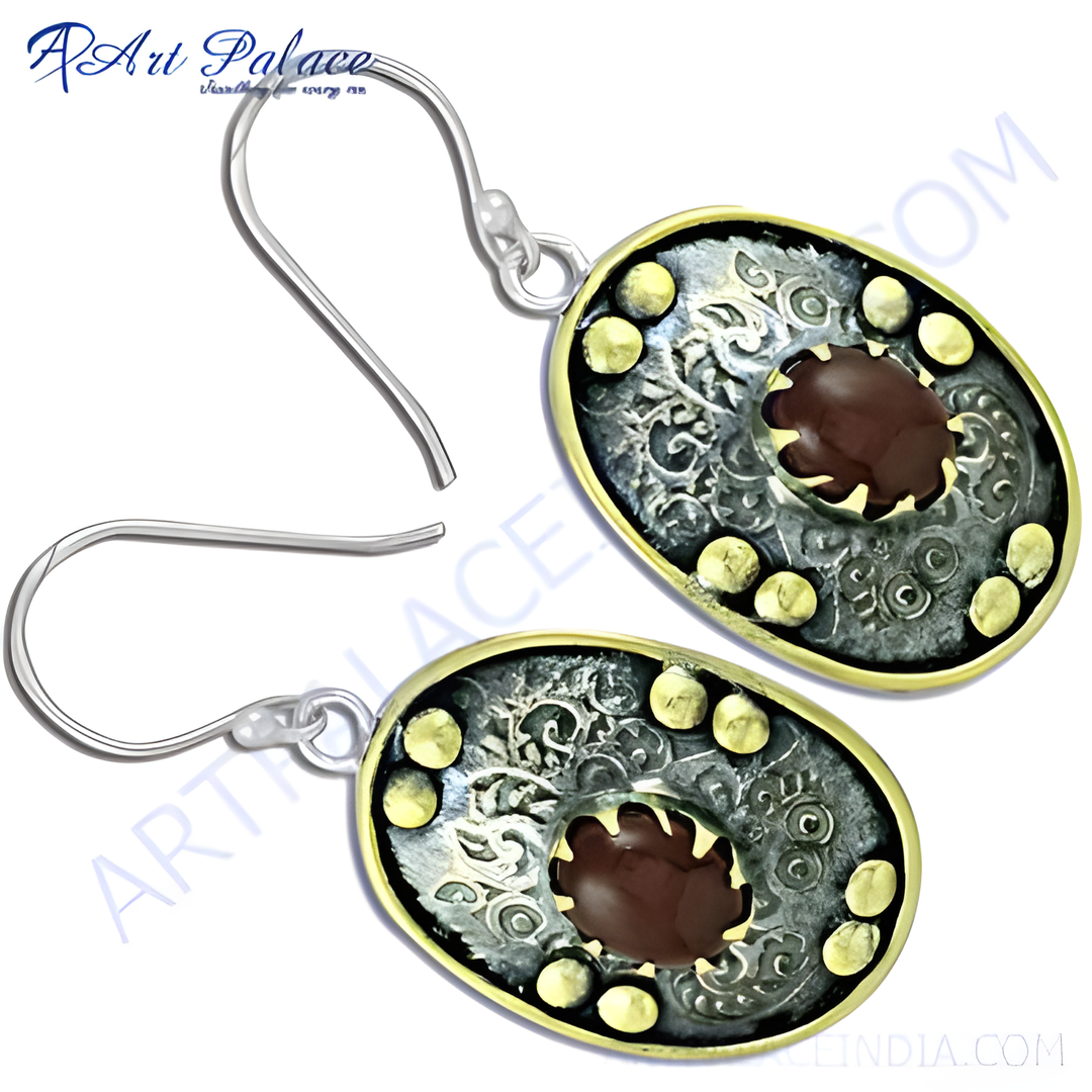 925 sterling silver drop earrings with garnet gemstone and intricate detailing