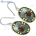 Load image into Gallery viewer, 925 sterling silver drop earrings with garnet gemstone and intricate detailing
