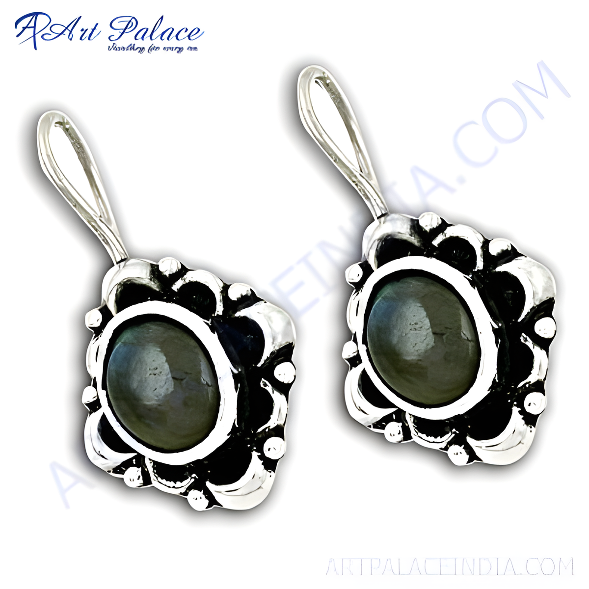 925 sterling silver dangle earrings with an oval shaped black gemstone, perfect for women