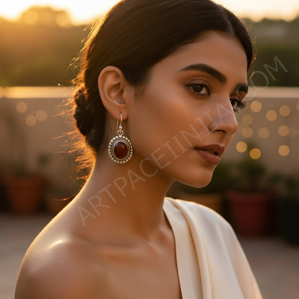 925纯银红玉髓耳环（女士款）| 宝石首饰