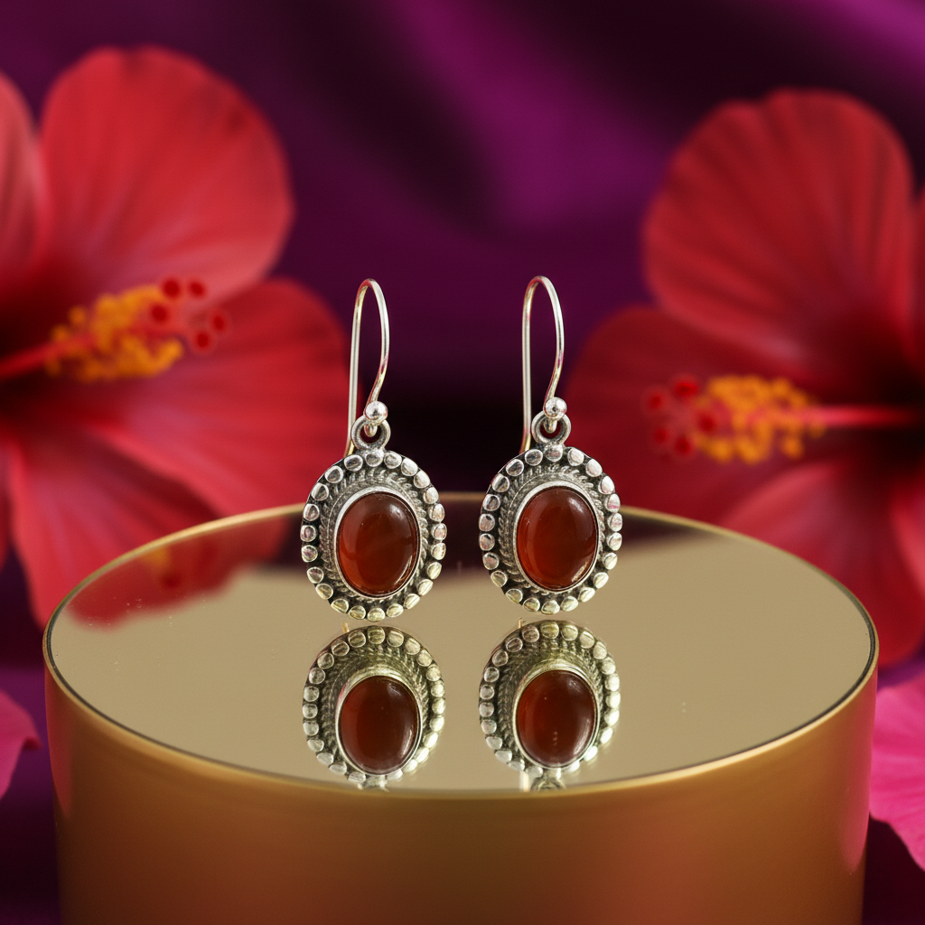 925纯银红玉髓耳环（女士款）| 宝石首饰