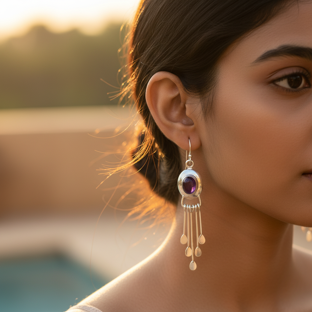 925 Silver Amethyst Drop Earrings for Women | Dangle Earrings