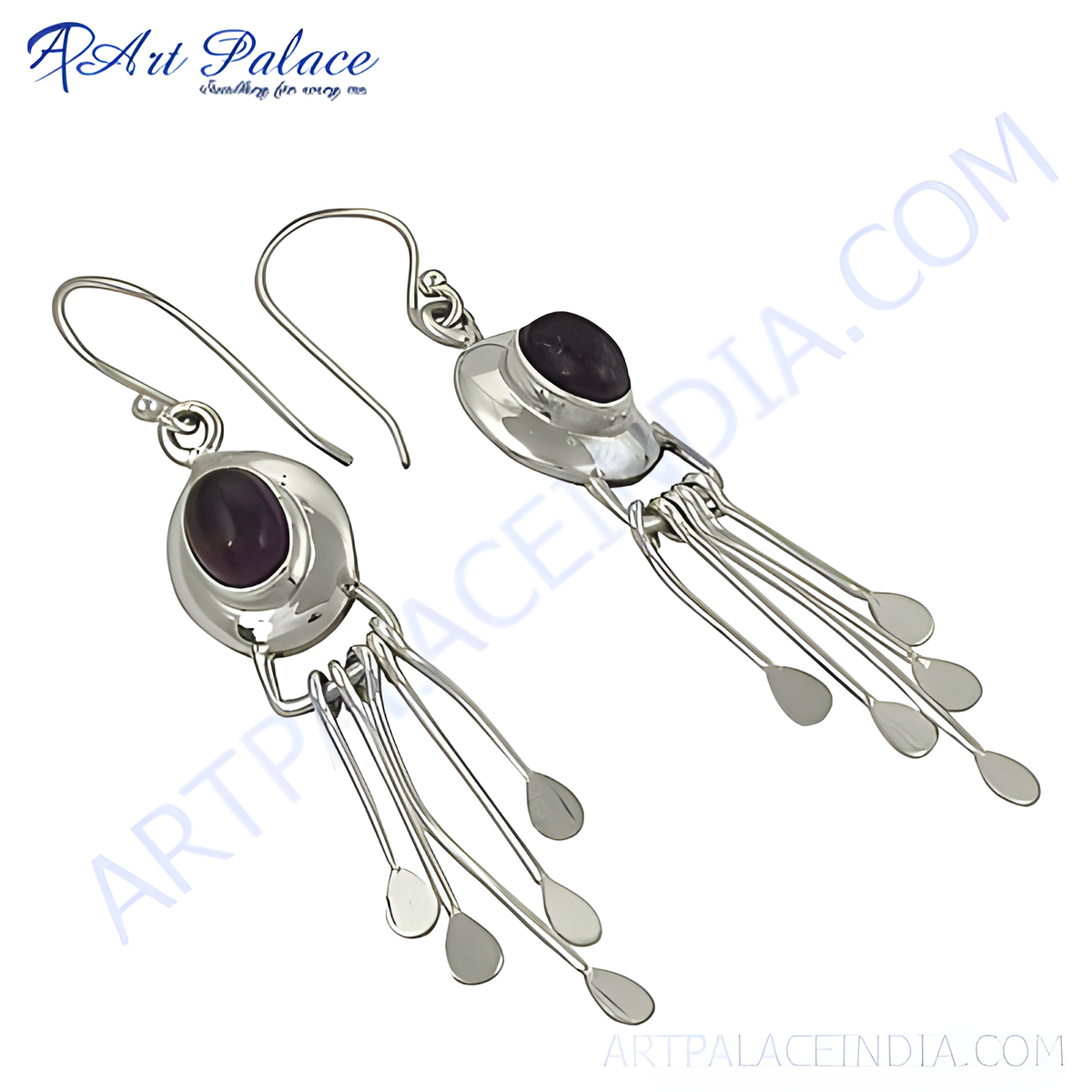 925 sterling silver dangle earrings with oval purple amethyst gemstones and unique drop design