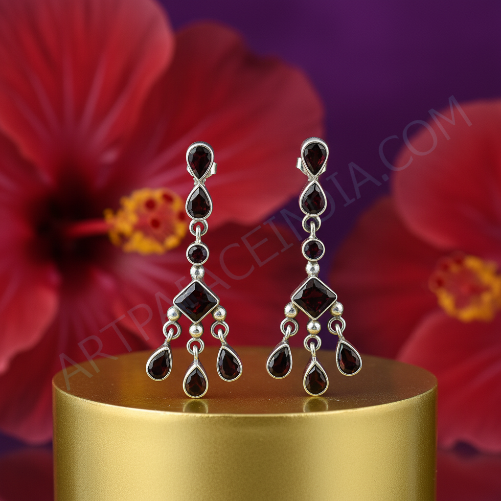 925 Silver Garnet Dangle Earrings | Women's Jewelry Gift
