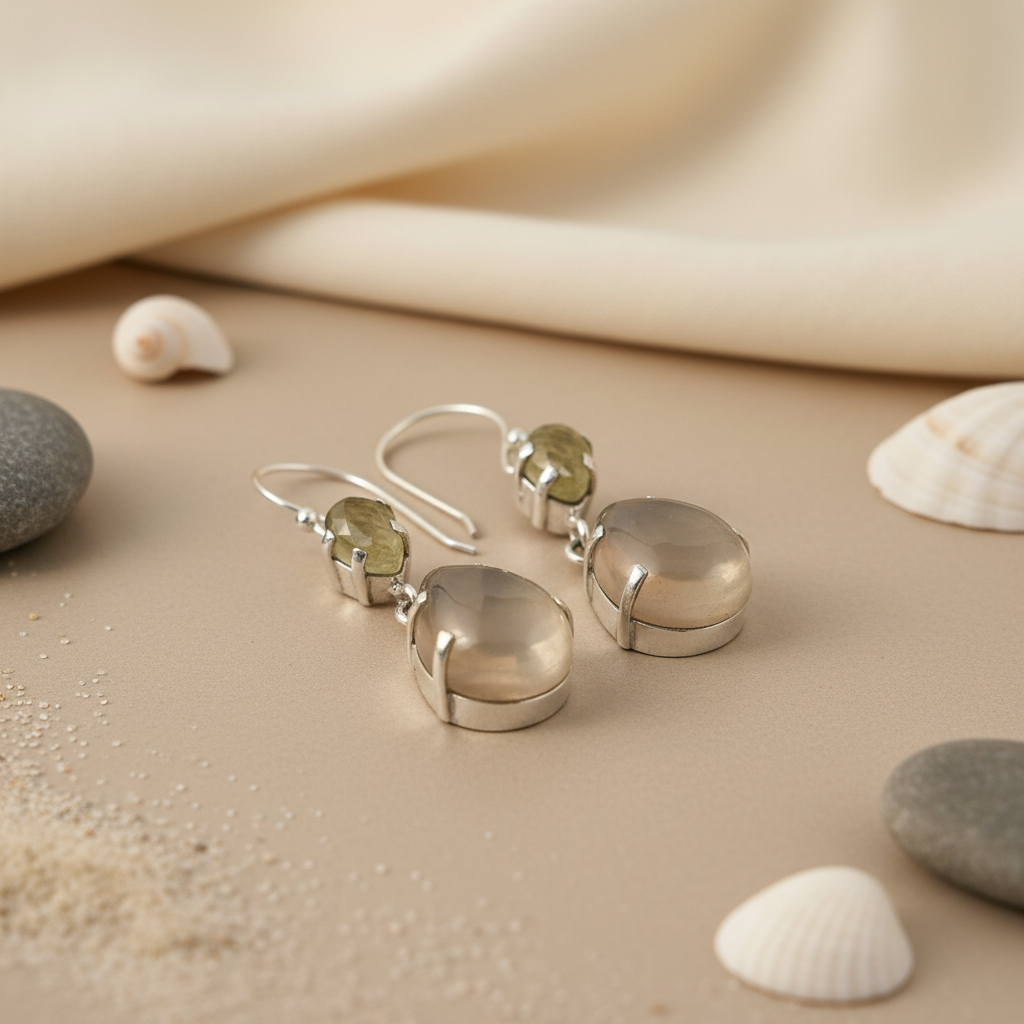Silver Moonstone Dangle Earrings for Women | Daily Wear Jewelry