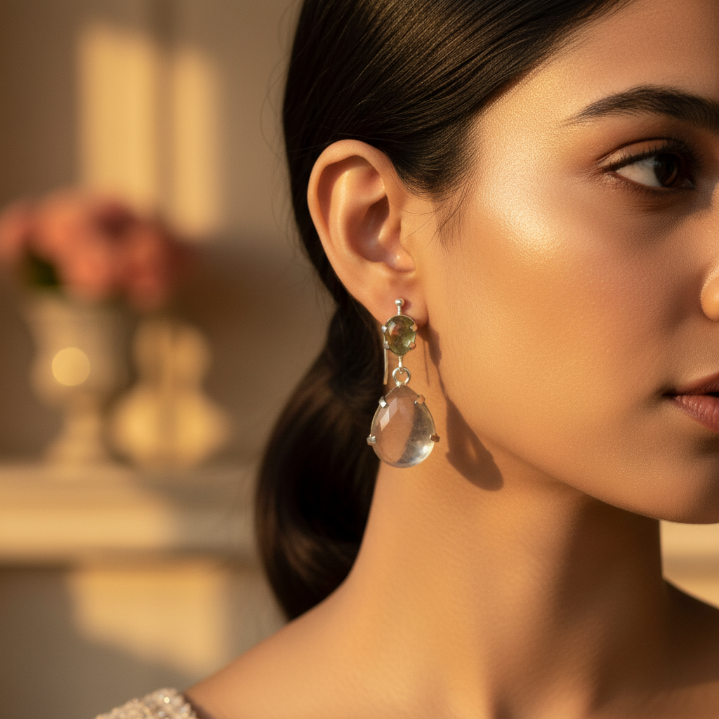 Silver Moonstone Dangle Earrings for Women | Daily Wear Jewelry